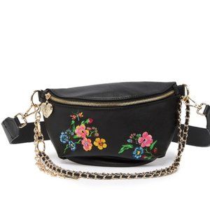Betsey Johnson Black Floral Belt Bag Fanny Pack
